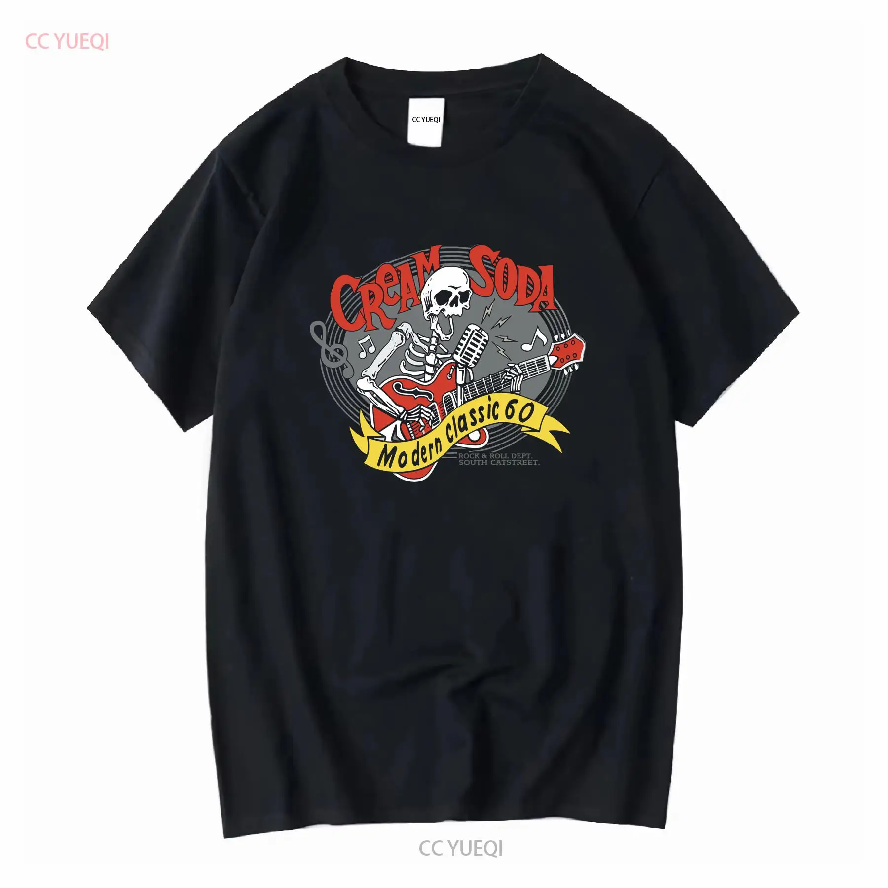 Streetwear Brand Vintage - Cremefarbenes Soda Rock Roll T-Shirt, japanische